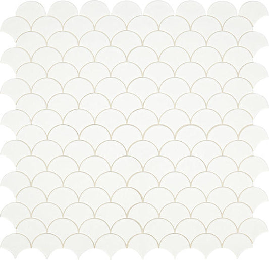 3 Revalia Remix Fan Shell  Mosaic Solid-Color Glossy Smooth Ceramic Tile Off White