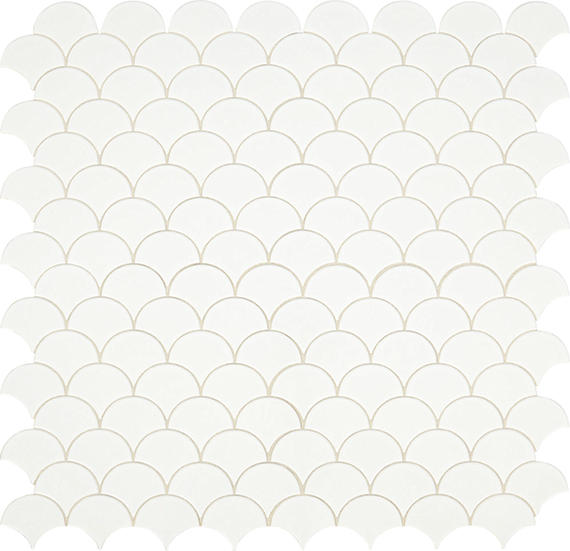 3 Revalia Remix Fan Shell  Mosaic Solid-Color Glossy Smooth Ceramic Tile Off White