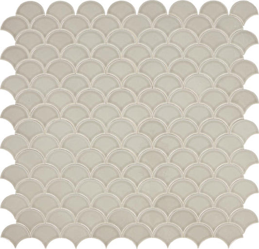 3 Revalia Remix Fan Shell  Mosaic Solid-Color Glossy Smooth Ceramic Tile Warm Taupe