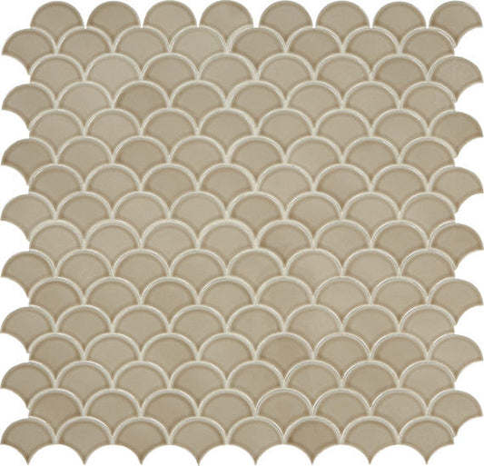 3 Revalia Remix Fan Shell  Mosaic Solid-Color Glossy Smooth Ceramic Tile Beige Taupe