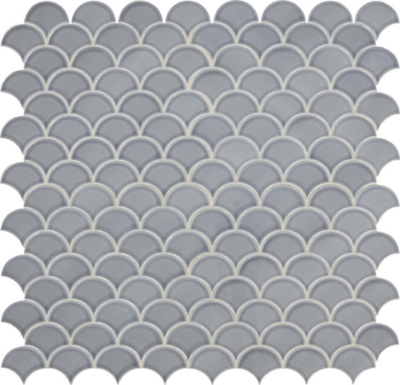 3 Revalia Remix Fan Shell  Mosaic Solid-Color Glossy Smooth Ceramic Tile Slate Gray