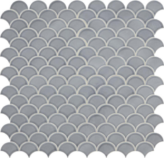 3 Revalia Remix Fan Shell  Mosaic Solid-Color Glossy Smooth Ceramic Tile Slate Gray