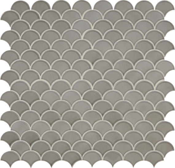 3 Revalia Remix Fan Shell  Mosaic Solid-Color Glossy Smooth Ceramic Tile Soft Taupe