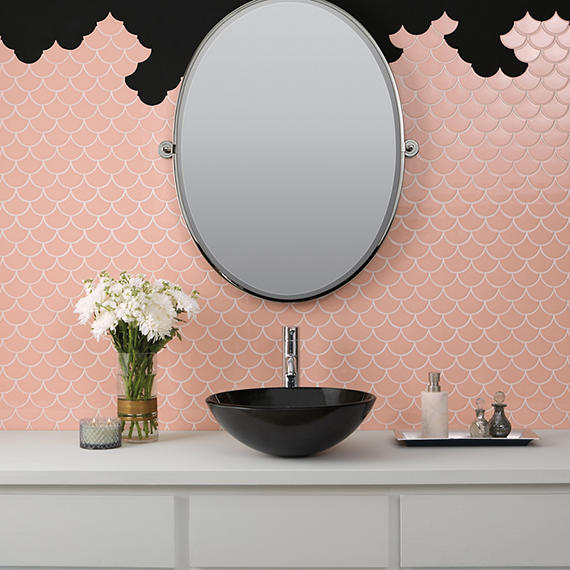 3 Revalia Remix Fan Shell  Mosaic Solid-Color Glossy Smooth Ceramic Tile Soft Pink