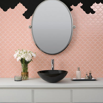 3 Revalia Remix Fan Shell  Mosaic Solid-Color Glossy Smooth Ceramic Tile Soft Pink