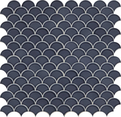 3 Revalia Remix Fan Shell  Mosaic Solid-Color Glossy Smooth Ceramic Tile Navy Blue
