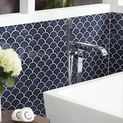 3 Revalia Remix Fan Shell  Mosaic Solid-Color Glossy Smooth Ceramic Tile Navy Blue