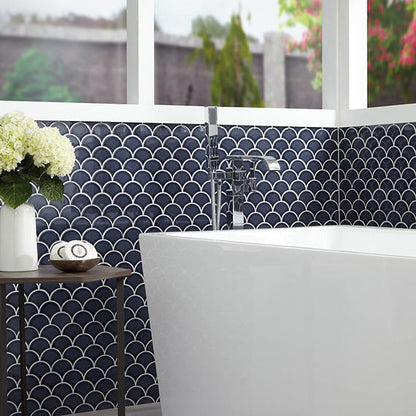 3 Revalia Remix Fan Shell  Mosaic Solid-Color Glossy Smooth Ceramic Tile Navy Blue