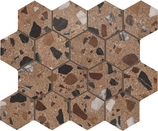 15x12 Curation Hexagon Honeycomb Fragment Shard Mosaic Mixed-Material Look Polished Smooth Porcelain Tile