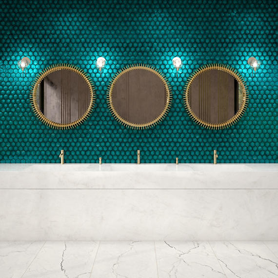 3 Artefino Jewel Hexagon  Mosaic Solid-Color Glossy 3D-Geometric Hexagon Ceramic Tile Sea Green