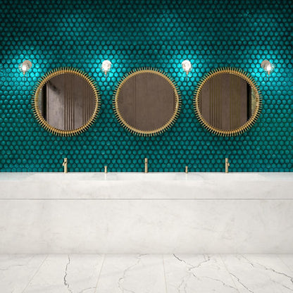 3 Artefino Jewel Hexagon  Mosaic Solid-Color Glossy 3D-Geometric Hexagon Ceramic Tile Sea Green
