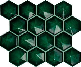 12x11 Artefino Jewel Hexagon Mosaic Solid-Color Glossy 3D-Geometric Hexagon Ceramic Tile