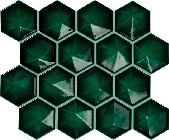 3 Artefino Jewel Hexagon  Mosaic Solid-Color Glossy 3D-Geometric Hexagon Ceramic Tile Bright Green