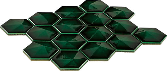 3 Artefino Jewel Hexagon  Mosaic Solid-Color Glossy 3D-Geometric Hexagon Ceramic Tile Bright Green
