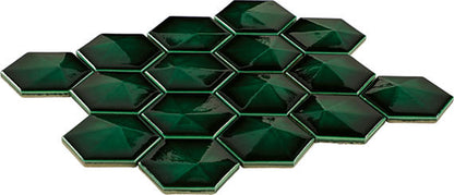 3 Artefino Jewel Hexagon  Mosaic Solid-Color Glossy 3D-Geometric Hexagon Ceramic Tile Bright Green