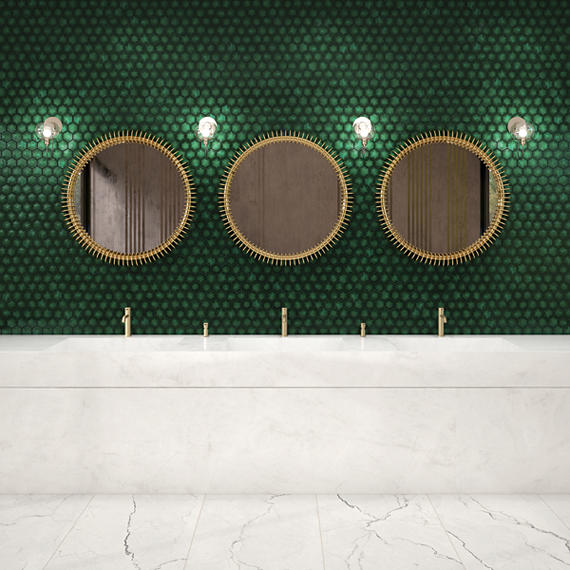 3 Artefino Jewel Hexagon  Mosaic Solid-Color Glossy 3D-Geometric Hexagon Ceramic Tile Bright Green