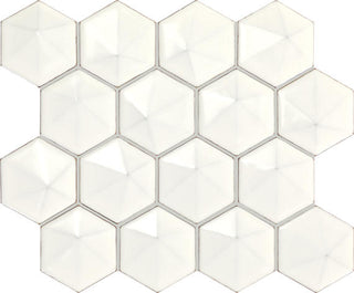12x11 Artefino Jewel Hexagon Mosaic Solid-Color Glossy 3D-Geometric Hexagon Ceramic Tile