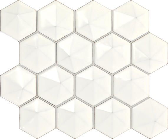 3 Artefino Jewel Hexagon  Mosaic Solid-Color Glossy 3D-Geometric Hexagon Ceramic Tile Off-White