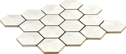 3 Artefino Jewel Hexagon  Mosaic Solid-Color Glossy 3D-Geometric Hexagon Ceramic Tile Off-White