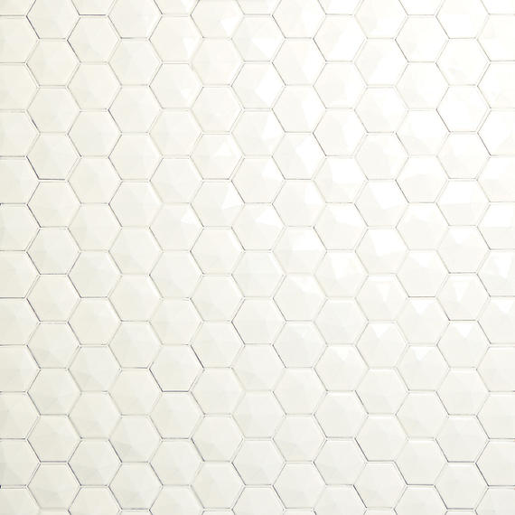 3 Artefino Jewel Hexagon  Mosaic Solid-Color Glossy 3D-Geometric Hexagon Ceramic Tile Off-White