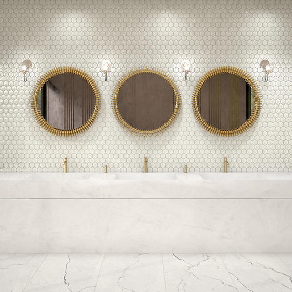 3 Artefino Jewel Hexagon  Mosaic Solid-Color Glossy 3D-Geometric Hexagon Ceramic Tile Off-White