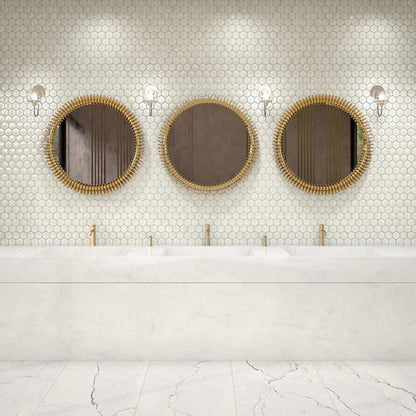 3 Artefino Jewel Hexagon  Mosaic Solid-Color Glossy 3D-Geometric Hexagon Ceramic Tile Off-White