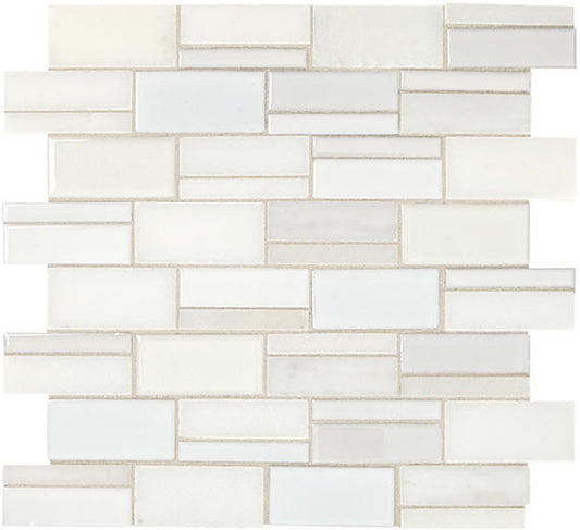 3 Midpark Mosaics Random Pattern  Mosaic Mixed-Material Look Matte Smooth Porcelain Tile White Gray