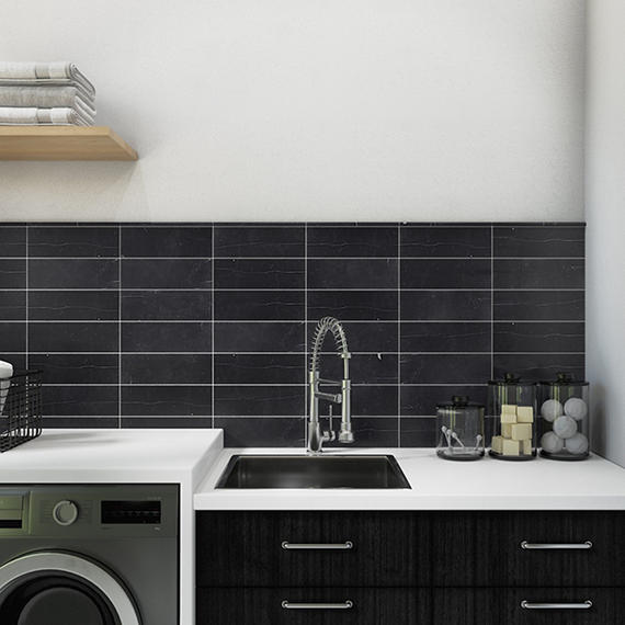 4x12 Pietra Divina Grid Natural Stone-Look Honed Smooth Marble Tile Black Marble