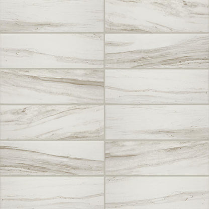 4x12 Platinum  Natural Marble-Look Matte Smooth Porcelain Tile Soft Cream Gray