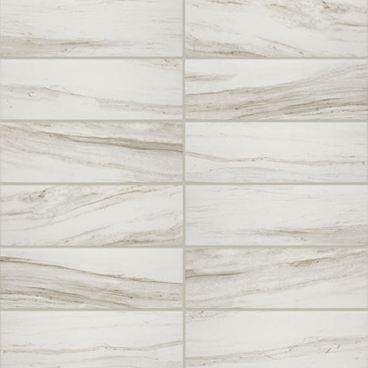 4x12 Platinum  Natural Marble-Look Matte Smooth Porcelain Tile Soft Cream Gray