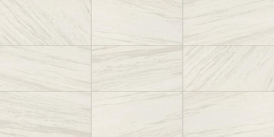 4x12 Perpetuo Light Veining  Natural Marble-Look Satin Smooth Porcelain Tile Soft White
