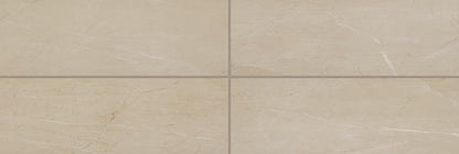 4x12 Perpetuo Light Veining  Natural Marble-Look Satin Smooth Porcelain Tile Warm Beige