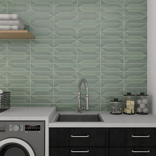 Olive Green - 4x12 Mythology Wave Natural Solid-Color Glossy Undulated Ceramic Tile