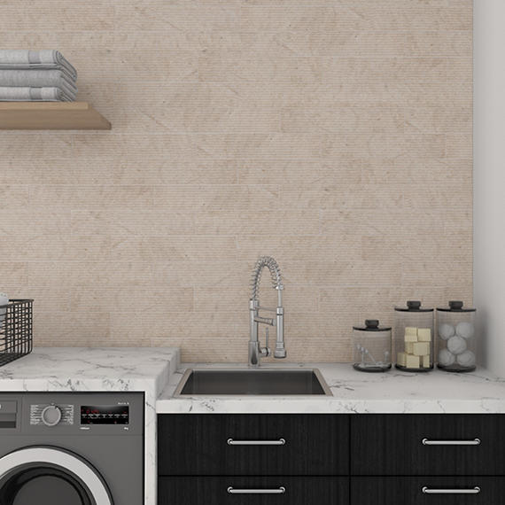 4x20 Limestone Raked  Patterned Marble-Look Matte 3D-Geometric Wave Crest Limestone Tile Gray Beige
