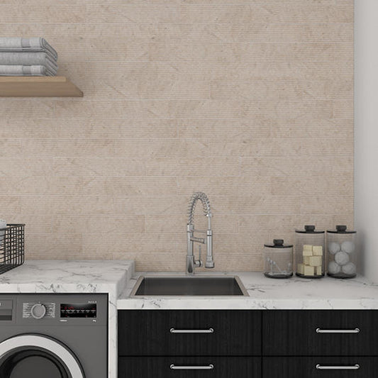 4x20 Limestone Raked Patterned Marble-Look Matte 3D-Geometric Wave Crest Limestone Tile