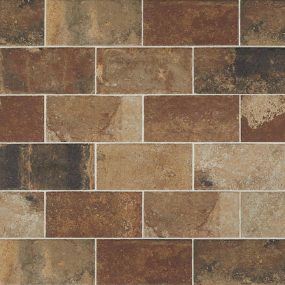 4x8 Urban District Brx Subway Pattern  Natural Stone-Look Matte Smooth Porcelain Tile Rustic Brown