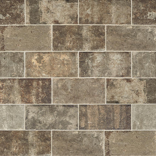 4x8 Urban District Brx Subway Pattern  Natural Stone-Look Matte Smooth Porcelain Tile Dark Brown