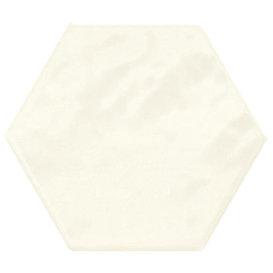 4 Mesmerist Hexagon  Natural Solid-Color Glossy Undulated Glass Tile Ivory Cream