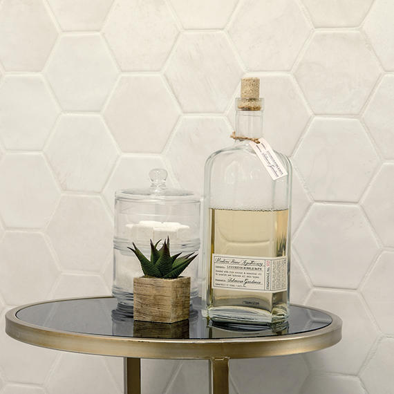 4 Mesmerist Hexagon  Natural Solid-Color Glossy Undulated Glass Tile Ivory Cream