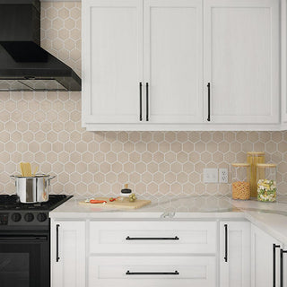Sand Beige - 4x4 Mesmerist Hexagon Natural Solid-Color Glossy Undulated Glass Tile