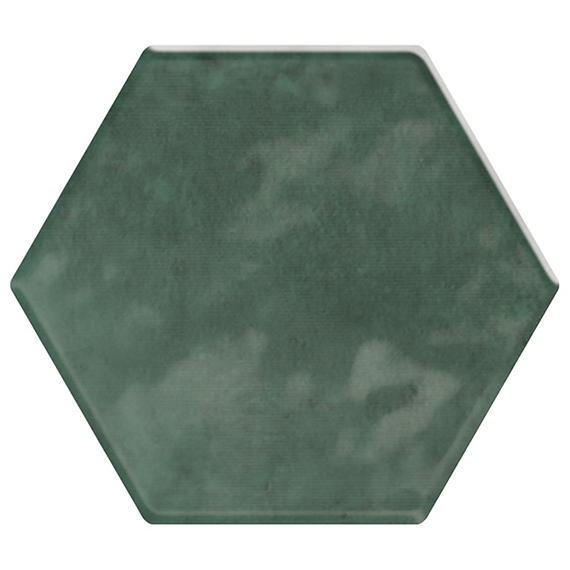 4 Mesmerist Hexagon  Natural Solid-Color Glossy Undulated Glass Tile Forest Green