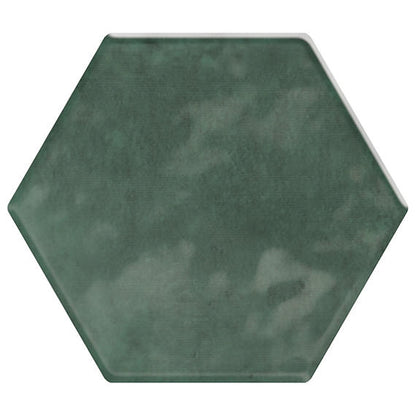 4 Mesmerist Hexagon  Natural Solid-Color Glossy Undulated Glass Tile Forest Green