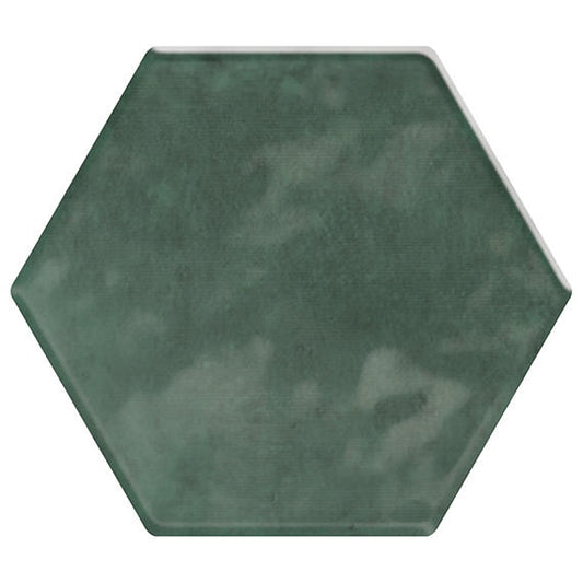 4 Mesmerist Hexagon  Natural Solid-Color Glossy Undulated Glass Tile Forest Green