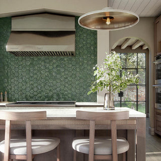 Forest Green - 4x4 Mesmerist Hexagon Natural Solid-Color Glossy Undulated Glass Tile