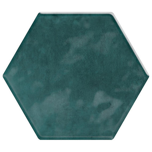 4 Mesmerist Hexagon  Natural Solid-Color Glossy Undulated Glass Tile Deep Teal