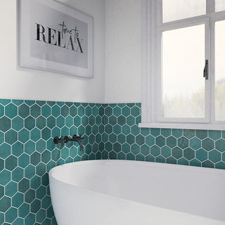 Deep Teal - 4x4 Mesmerist Hexagon Natural Solid-Color Glossy Undulated Glass Tile