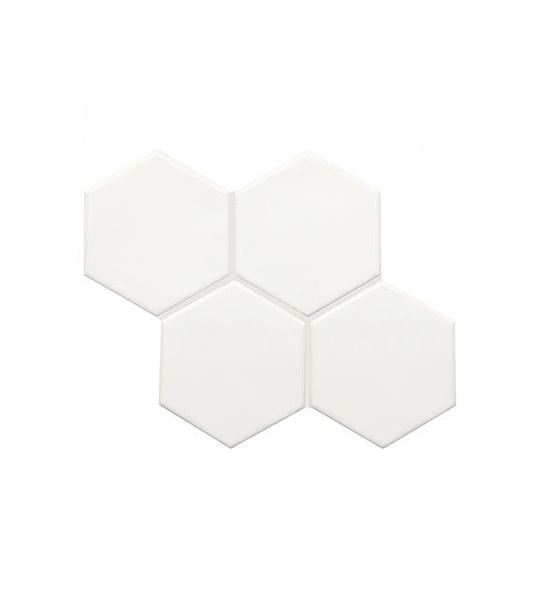 4x4 Playscapes Hexagon  Natural Solid-Color Glossy Undulated Ceramic Tile Soft White