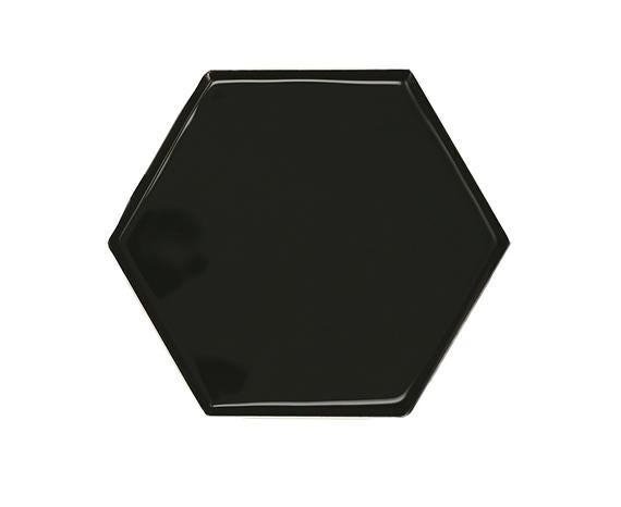 4x4 Playscapes Hexagon  Natural Solid-Color Glossy Undulated Ceramic Tile Jet Black