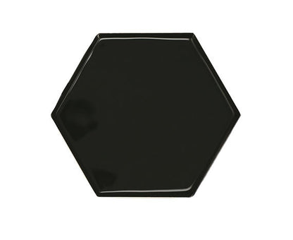 4x4 Playscapes Hexagon  Natural Solid-Color Glossy Undulated Ceramic Tile Jet Black