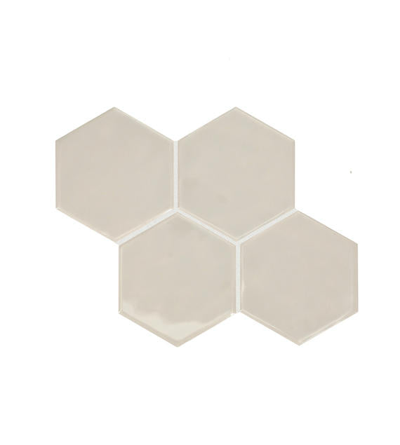 4x4 Playscapes Hexagon  Natural Solid-Color Glossy Undulated Ceramic Tile Off White